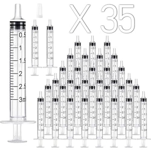35 Pack 3ml Plastic Syringe Without Needle, Catheter Tip Individually Sealed for Liquid, Sterile - Syringes Tools for Feeding Pets, Measuring, Scientific Labs, Oil or Glue Applicatorc