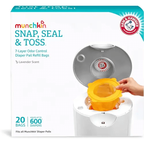 Munchkin® Arm and Hammer Diaper Pail Snap, Seal and Toss Refill Bags, Holds 600 Diapers, White 20 Count