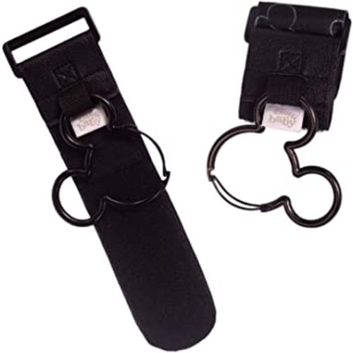 Disney Baby by J.L. Childress Mickey Mouse Stroller Hooks - Universal Stroller Clips with Non-Slip Straps - Durable Carabiners to Hold Water Bottles & Bags - 2 Pack - Disney Travel Accessory - Black