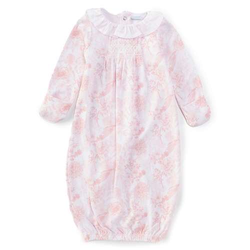 Edgehill Collection Baby Girls Newborn-6 Months Ruffle Collar Long Sleeve Toile Print Gown