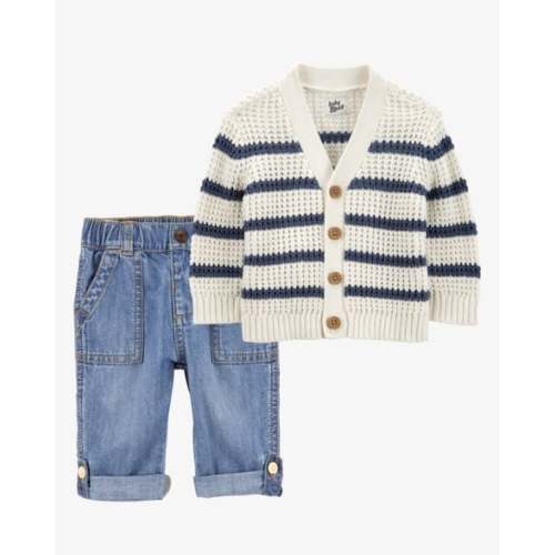 Baby 2-Piece Striped Sweater Knit Cardigan & Roll-Up Cuff Jeans Set | Carter's