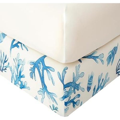 SDIII 2 Pack Ocean Crib Sheets for Baby Boys Girls, 100% Jersey Microfiber, Fit Crib Mattress 52×28in, Coral Baby Sheets for Crib, White Crib Sheet