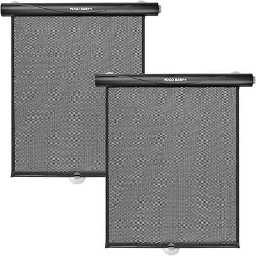 Car Roller Sunshade Deluxe Set of 2 Kids Black Retractable Car Window Sunshade Black Roller Neat Look When not in use Blocks Sun & Keeps Car Cool