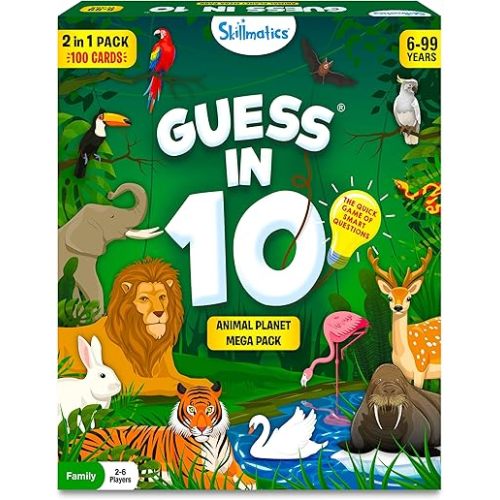 Skillmatics Guess in 10 Animals Megapack, Perfect for Boys, Girls, Kids, Teens, Adults Who Love Animal Card Games, Trivia, Travel Games, Gifts for Ages 6, 7, 8, 9, 10, and Up