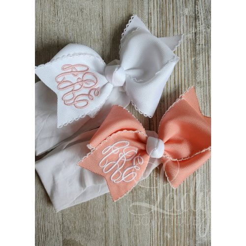 Monogrammed Hair Bow With Headband Moonstitch Hair Bow With Wide Nylon Headband Personalized Hair Bow Bow With Head Band Custom Hairbow - Etsy