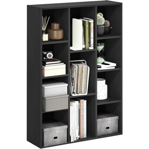 Furinno LUDER Book Shelf, 11-Cube Bookshelf, Reversible Bookcase, 9.4" x 29.1" x 41.7", for Living Room, Bedroom, Home Office, Blackwood