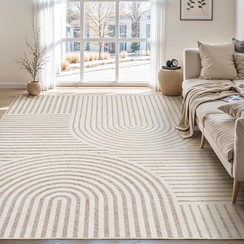 Boho Area Rug 8x10 Machine Washable Rugs for Living Room Non Slip Soft Carpet Geometric Jacquard Textured Carpet for Bedroom Dining Room Nursery Office Living Room Rug -Beige