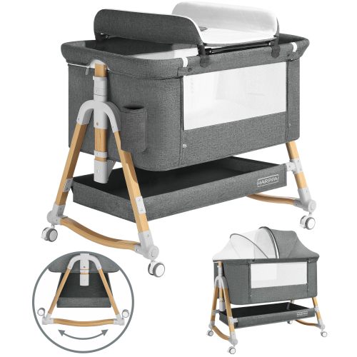 HARPPA 4 in 1 Baby Bassinet Bedside Sleeper, Height Adjustable, Easy Folding, Gray