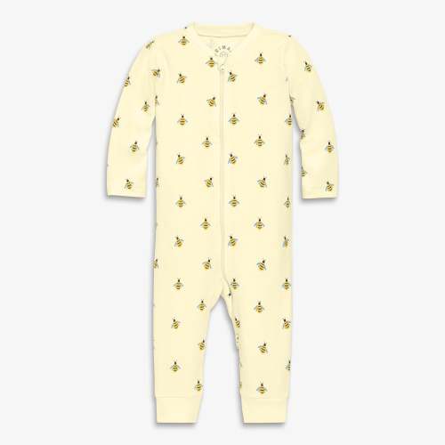 Baby organic zip romper in baby bugs - Light banana / bumble bees / 0-3
