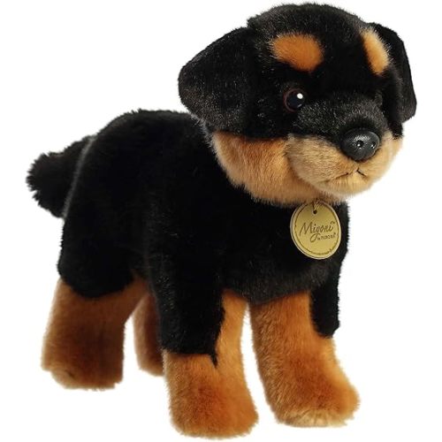Aurora® Realistic Miyoni® Rottweiler Stuffed Animal - Lifelike Detail - Cherished Companionship - Black 10 Inches