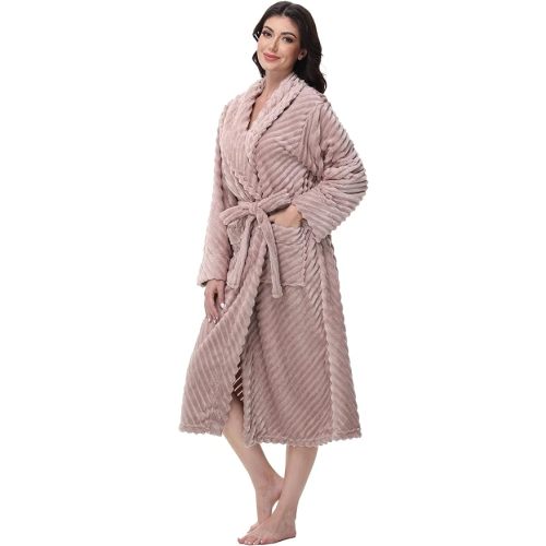 Yurhap Premium Robes for Women - Super Soft Cozy Fleece Womens Robe Plush Long Bathrobe