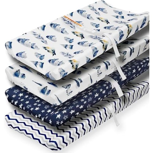 4 Pack Changing Pad Cover for Baby Boys Neutral Unisex Fitted Breathable Baby Changing Pad Sheets for Toddler Changing Table (Mountain)