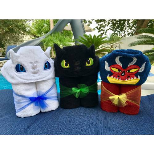 Dragon Hooded Towel/ Black Dragon Hooded Towel/ White Dragon Hooded Towel/ Girl Dragon Towel/ Boy Dragon/ Pool Towel/ Beach Towel