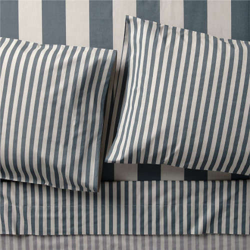 Riviera Blue and Oatmeal Stripe 100% Organic Cotton Kids Full Sheet Set