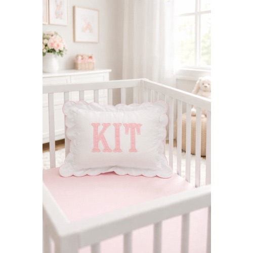 Personalized Baby Name Pillow Cover | Scalloped Nursery Pillow | Custom Embroidered Baby Pillow | Boy Nursery Decor | Baby Shower Gift