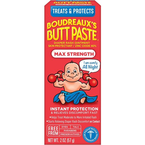 Boudreaux's Butt Paste Maximum Strength Diaper Rash Cream, Ointment for Baby, 2 oz Tube