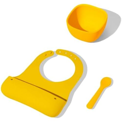 Avanchy Silicone Baby Bibs, Waterproof, Adjustable, BPA Free, Soft Unisex Set for Toddlers with Matching Spoon