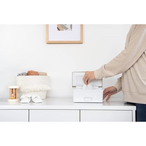 Ubbi Baby Wipes Dispenser with Weighted Plate and Secure Seal, Nursery and Baby Registry Essential to Keep Wipes Fresh, Taupe