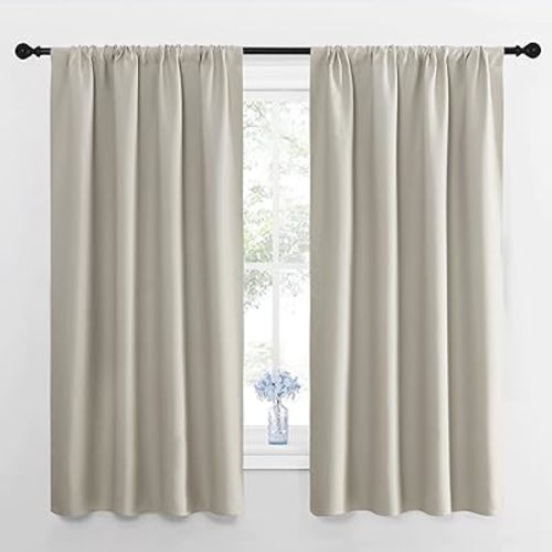 NICETOWN Blackout Curtains for Living Curtains, Room Darkening Window Curtain Panels, Easy-Care Solid Thermal Insulated Draperies/Drapes for Daughter Room (Natural, 2 Panels, 42 by 63)
