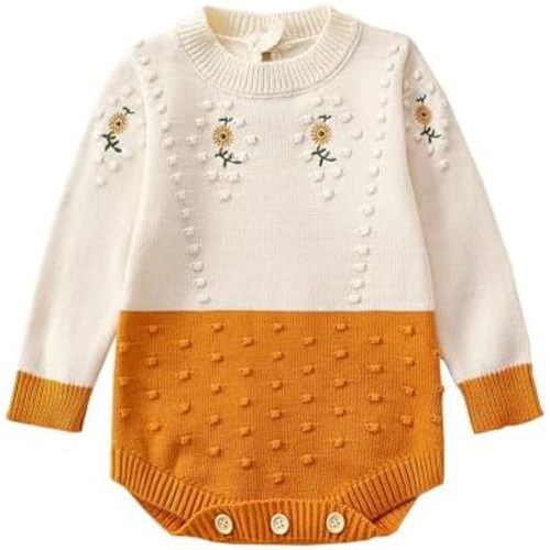 Karwuiio Toddler Infant Baby Girl Knit Sweater Romper Long Sleeve One Piece Jumpsuit Fall Winter Clothes