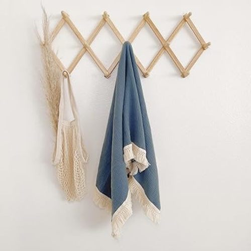 Muslin Cotton Baby Receiving Blanket with Fringe, Boho Bohemian Tassels, Nursery Decor, Boy or Girl Unisex Swaddle Wrap, Use as Throw or Nursing Fringed Blankets (Blue)