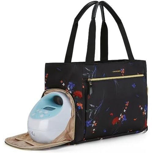 mommore Breast Pump Bag Diaper Tote Bag with 15 Inch Laptop Sleeve Fit Most Breast Pumps Like Medela, Spectra S1,S2, Evenflo
