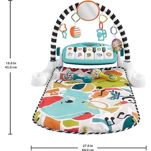 Fisher-Price Baby Musical Toy Set Glow and Grow Kick & Play Piano Gym Blue Playmat with 2 Rattle Maracas for Newborns Ages 0+ Months