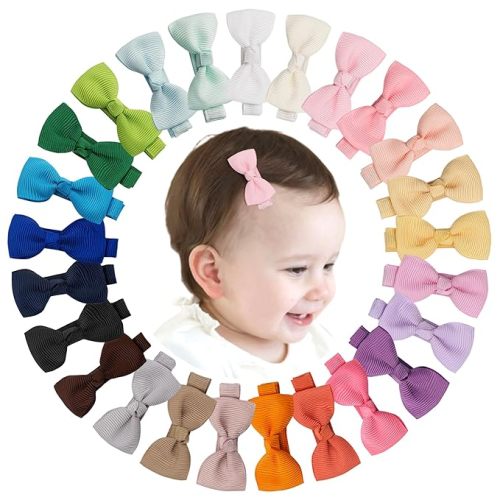 CÉLLOT Baby Hair Clips 40PCS Fully Lined Tiny 2" Hair Bows Alligator Clips for Infants and Toddlers in Pairs