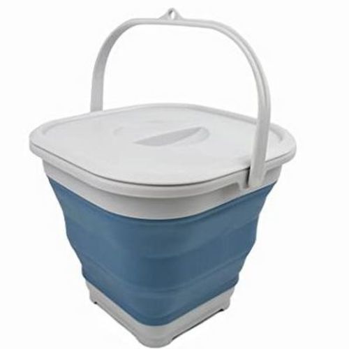 SAMMART 5.5L (1.4 Gallon) Collapsible Square Cleaning Bucket with Handle & Lid, Grey/Steel Blue