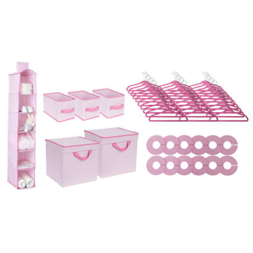 Delta Children Nursery Storage 48 Piece Set - Easy Storage/Organization Solution - Keeps Bedroom, Nursery & Closet Clean, Barely Pink