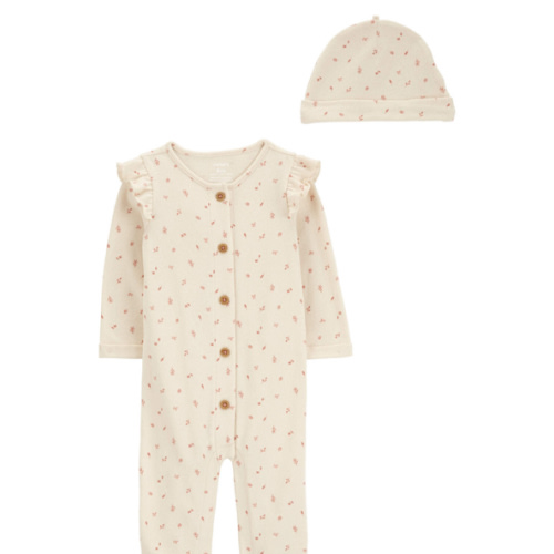 Baby 2-Piece Button-Down Jumpsuit & Cap Set