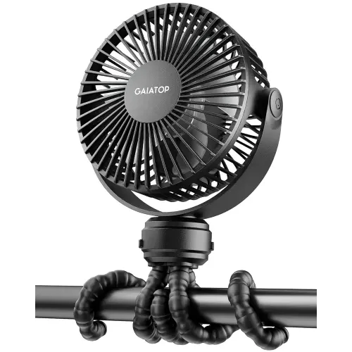 Gaiatop Mini Portable Stroller Fan, Battery Operated Small Clip on, Detachable 3 Speed Rechargeable, 360° Rotate Flexible Tripod Better Cooling for Car Seat Crib Treadmill Travel Black