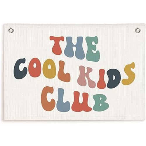 The Cool Kids Club Linen Banner,Playroom Decor Kid Banner Flag,Boys Room Wall Decor,Homeschool Toddler Bedroom Decor Flags for Bedroom,Flag Decor for Nursery Playroom Room Banner 30x20