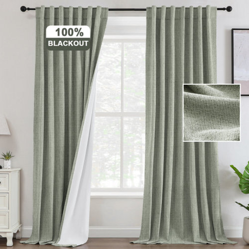 Latitude Run® Premium Chenille Linen Textured 100% Blackout Curtains Thermal Insulated for Living Room Back Tab/Rod Pocket Bedroom Draperies 2 Panels | Wayfair
