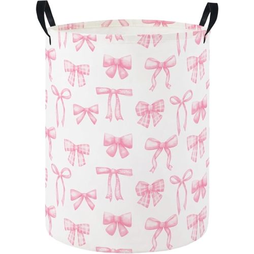 Girls Laundry Hamper Basket, Pink Bowknots