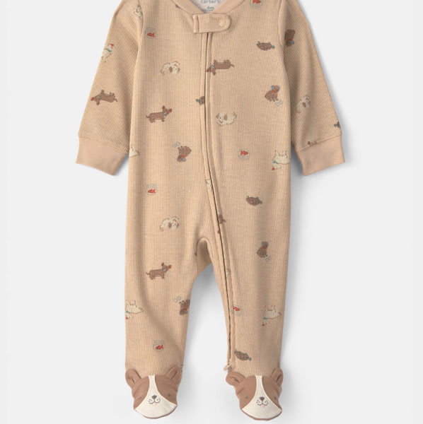 Baby Dog Cotton 2-Way Zip Sleep & Play Pajamas - Brown | Carter's