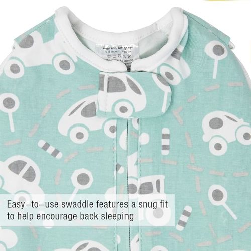 Woombie Grow with Me Baby Swaddle , Convertible Swaddle Fits 0-9 Months, Expands to Wearable Blanket for up to 18 Months, Buzzy Cars