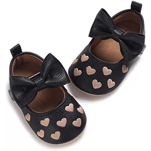 LAFEGEN Baby Girls Mary Jane Flats with Bownot Non Slip Soft Sole PU Leather Newborn Infant Toddler First Walker Cirb Dress Shoes