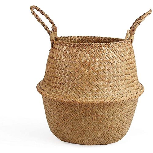 Woven Seagrass Belly Basket for Storage, Plant Pot, Laundry, Picnic and Grocery (Large, Original)