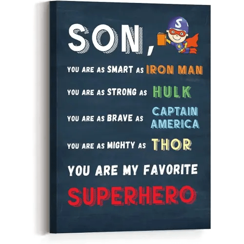 JANLAN To My Son Wall Decor,Inspirational Gifts for Son,Superhero Wall Art for Boys Room,Son You Are My Favorite Superhero Canvas Wall Art for Son Home Bedroom Dorm Playroom