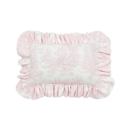 Pink Toile Ruffle Pearl Bespoke Pillow - Baby Newborn Nursery Decor