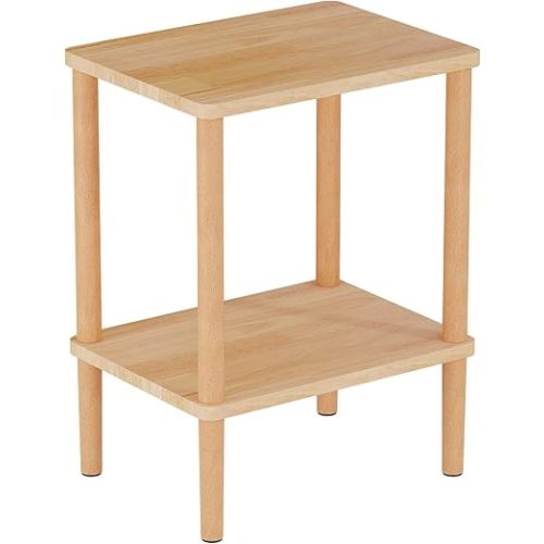 LUCKNOCK Solid Wood Side Table, 2-Tier Small End Table with Storage Shelf, Narrow Nightstand Bedside Table for Small Spaces, Bedroom, Living Room, Farmhouse, No-Tool Assembly.