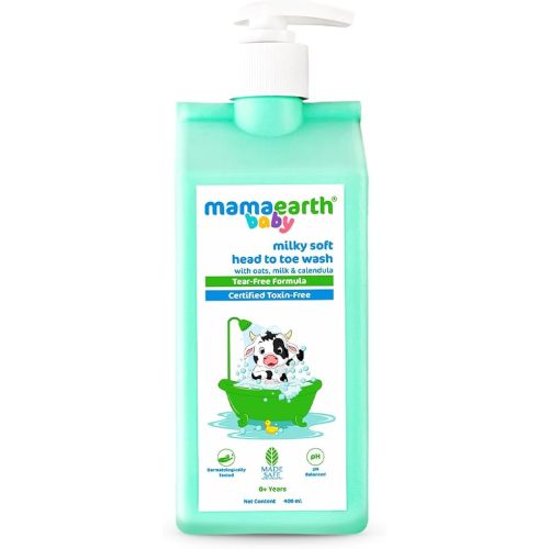 MAMAEARTH Milky Soft Head to Toe Baby Wash | 2-in-1 Body Wash & Shampoo | with Oats Milk & Calendula | Gently Cleanses & Moisturizes Skin & Hair | Tear-Free Formula | 13.53 Fl Oz (400ml)