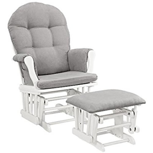 Windsor Glider and Ottoman, White with Gray Cushion - White and Gray