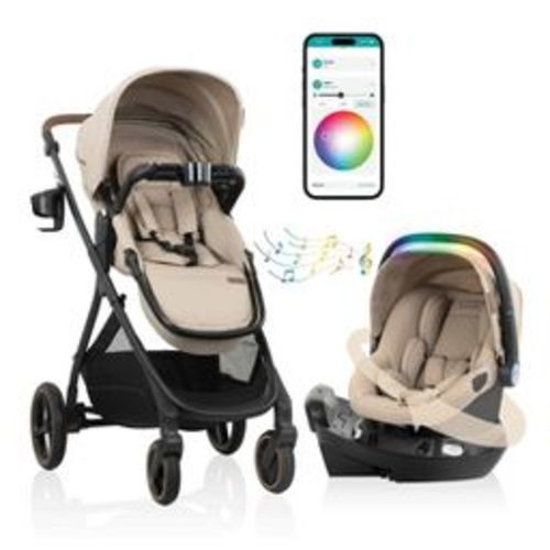 Evenflo Shyft Intuiti+ Travel System Featuring Revolve180 LiteMax NXT with Sensory Soothe - Travertine