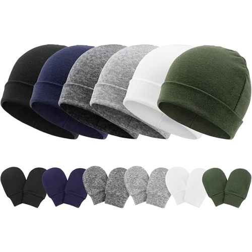 Newborn Baby Hats and Mittens Set Infant Beanie Cap Toddler Gloves Newborn Hospital Hats for Baby Boys Girls Kid 0-6 Months