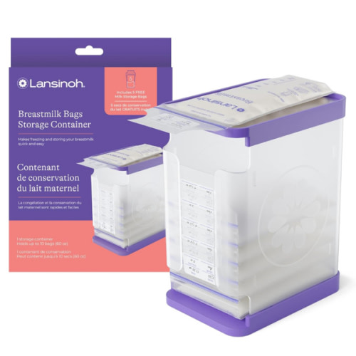 Lansinoh Breastmilk Storage Container with Quick-Freeze Tray, Stores up to 10 Breast Milk Bags, Made Without BPA/BPS, Freeze Bags Vertically and Horizontally, Includes 5 Milk Bags