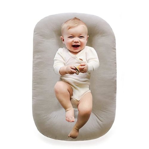 Loevin Baby Lounger Pillow Upgrade,Baby Nest Pillow for Newborn Cosleeping for Baby in Bed,Newborn Lounger for Boys & Girls 0-12 Months,English Apricot