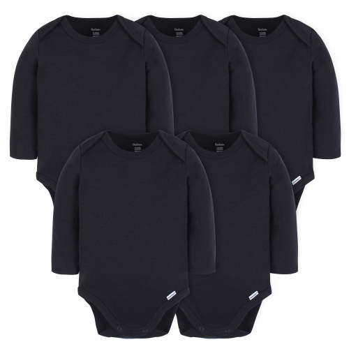 Gerber Baby Long Sleeve Solid Onesies Multi-Pack Interlock 180 GSM, Black, 0-3 Months