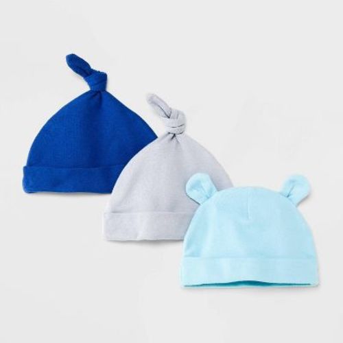 Baby Boys' 3pk Basic Hat - Cloud Island™ Navy Blue, Size: Newborn